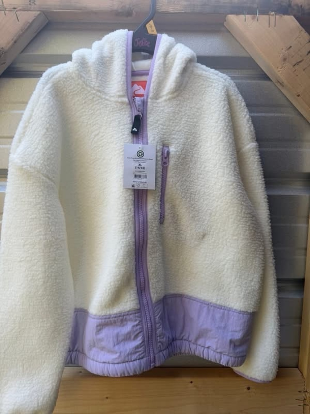 Ozark Trail Cream and Light Purple Sherpa Jacket with Hood